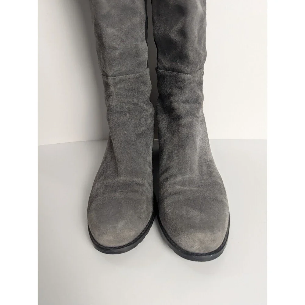 Stuart Weitzman Gray And Black 5050 Suede Knee‎ Boots Size 7.5M Stretch Low Heel
